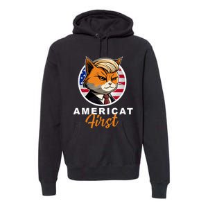 Americat First Funny Patriotic America Cat President Outfit Premium Hoodie