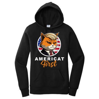 Americat First Funny Patriotic America Cat President Outfit Women's Pullover Hoodie