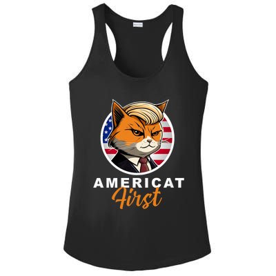 Americat First Funny Patriotic America Cat President Outfit Ladies PosiCharge Competitor Racerback Tank