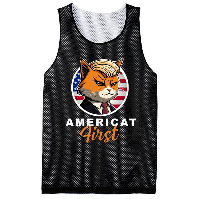 Americat First Funny Patriotic America Cat President Outfit Mesh Reversible Basketball Jersey Tank