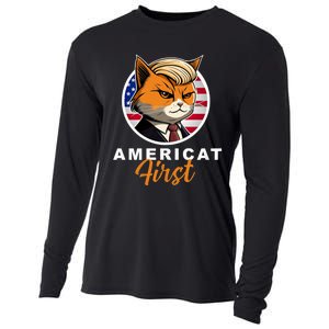 Americat First Funny Patriotic America Cat President Outfit Cooling Performance Long Sleeve Crew