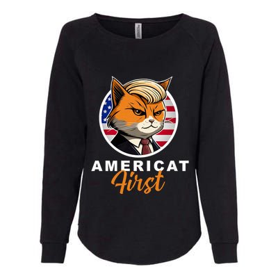 Americat First Funny Patriotic America Cat President Outfit Womens California Wash Sweatshirt