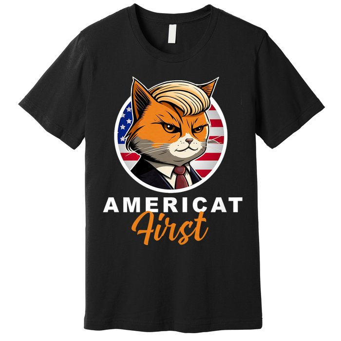 Americat First Funny Patriotic America Cat President Outfit Premium T-Shirt