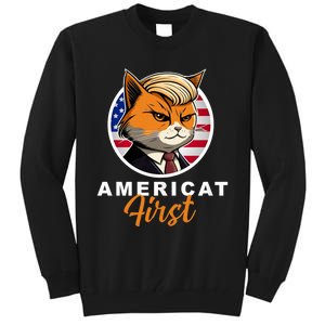 Americat First Funny Patriotic America Cat President Outfit Tall Sweatshirt