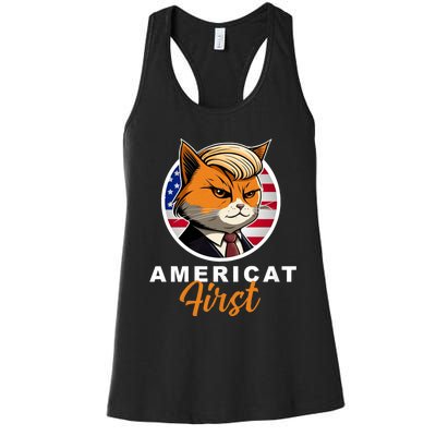 Americat First Funny Patriotic America Cat President Outfit Women's Racerback Tank