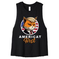 Americat First Funny Patriotic America Cat President Outfit Women's Racerback Cropped Tank