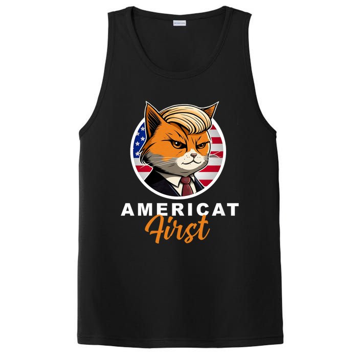 Americat First Funny Patriotic America Cat President Outfit PosiCharge Competitor Tank