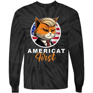 Americat First Funny Patriotic America Cat President Outfit Tie-Dye Long Sleeve Shirt