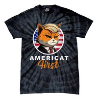 Americat First Funny Patriotic America Cat President Outfit Tie-Dye T-Shirt