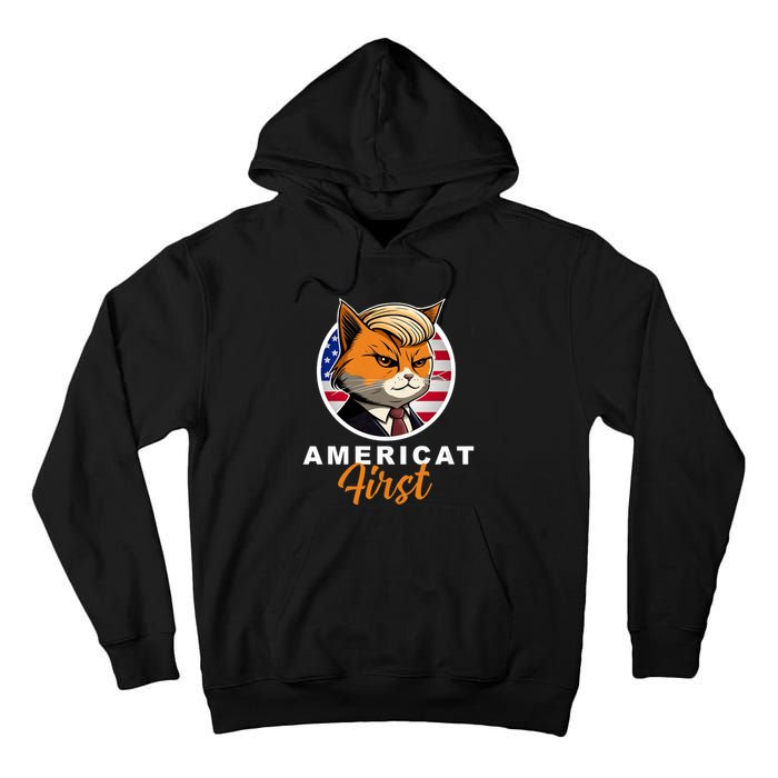 Americat First Funny Patriotic America Cat President Outfit Tall Hoodie