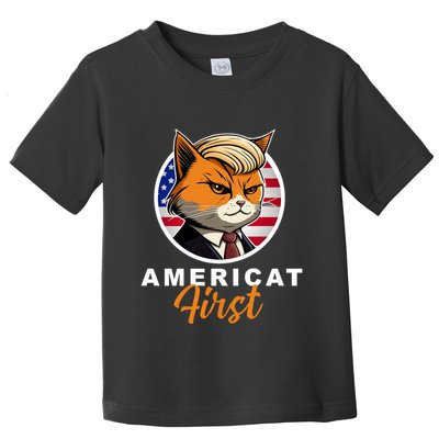 Americat First Funny Patriotic America Cat President Outfit Toddler T-Shirt
