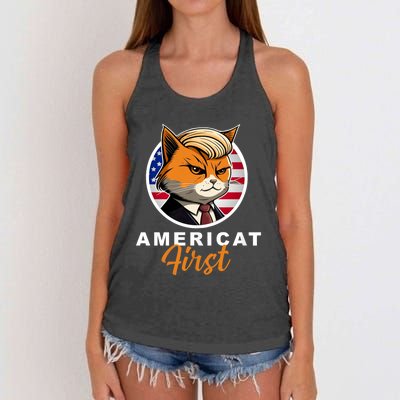 Americat First Funny Patriotic America Cat President Outfit Women's Knotted Racerback Tank