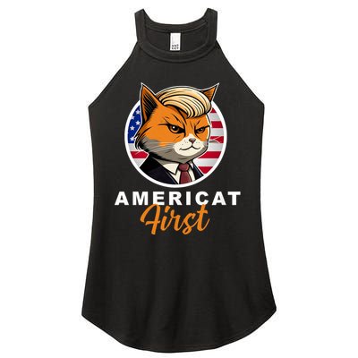 Americat First Funny Patriotic America Cat President Outfit Women's Perfect Tri Rocker Tank