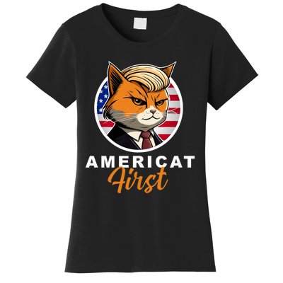 Americat First Funny Patriotic America Cat President Outfit Women's T-Shirt