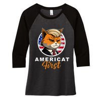 Americat First Funny Patriotic America Cat President Outfit Women's Tri-Blend 3/4-Sleeve Raglan Shirt