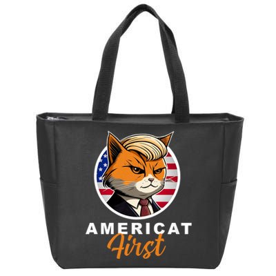 Americat First Funny Patriotic America Cat President Outfit Zip Tote Bag