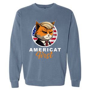 Americat First Funny Patriotic America Cat President Outfit Garment-Dyed Sweatshirt