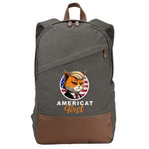 Americat First Funny Patriotic America Cat President Outfit Cotton Canvas Backpack