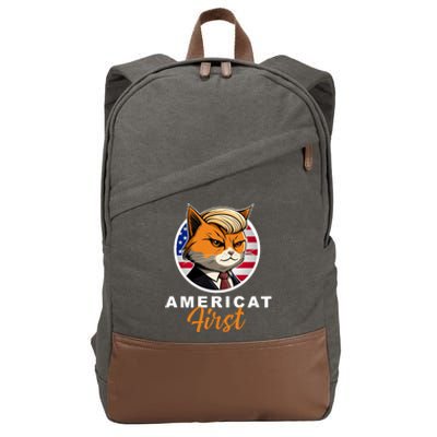 Americat First Funny Patriotic America Cat President Outfit Cotton Canvas Backpack