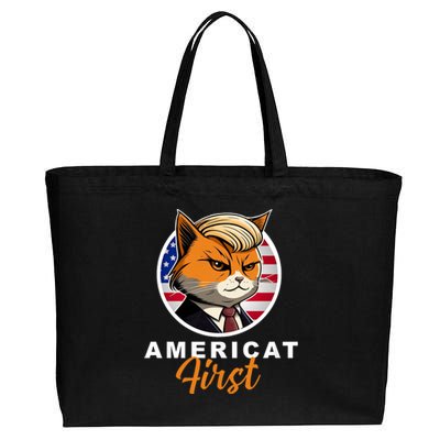 Americat First Funny Patriotic America Cat President Outfit Cotton Canvas Jumbo Tote