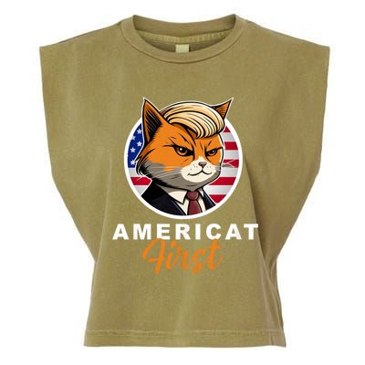 Americat First Funny Patriotic America Cat President Outfit Garment-Dyed Women's Muscle Tee