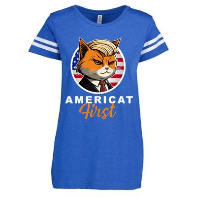 Americat First Funny Patriotic America Cat President Outfit Enza Ladies Jersey Football T-Shirt