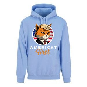 Americat First Funny Patriotic America Cat President Outfit Unisex Surf Hoodie