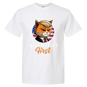 Americat First Funny Patriotic America Cat President Outfit Garment-Dyed Heavyweight T-Shirt