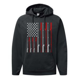 American Flag Fishing Rod Fishing Lover Performance Fleece Hoodie