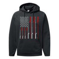 American Flag Fishing Rod Fishing Lover Performance Fleece Hoodie