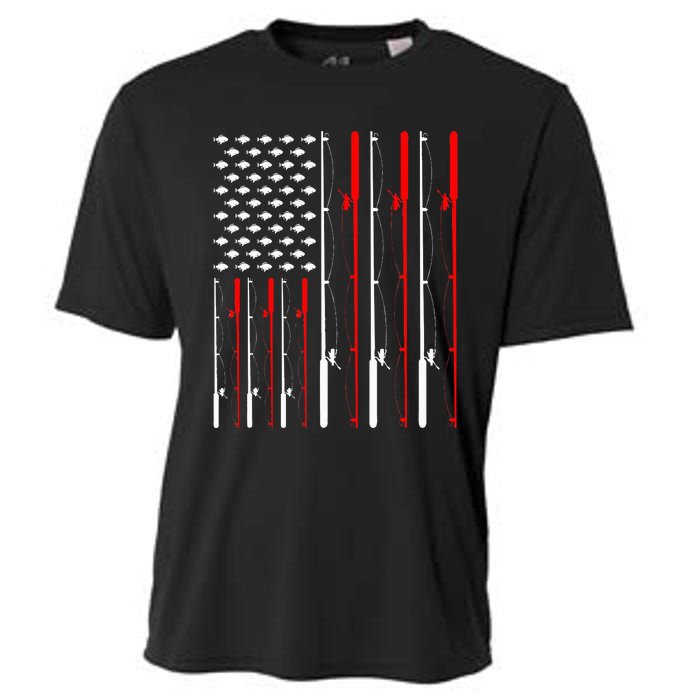 American Flag Fishing Rod Fishing Lover Cooling Performance Crew T-Shirt