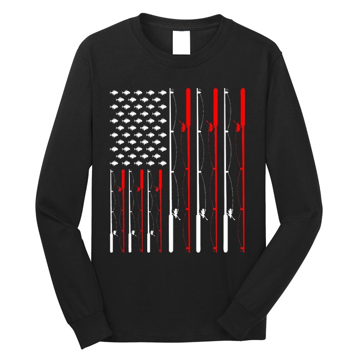 American Flag Fishing Rod Fishing Lover Long Sleeve Shirt