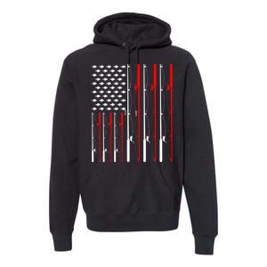 American Flag Fishing Rod Fishing Lover Premium Hoodie