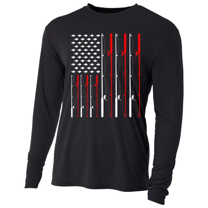 American Flag Fishing Rod Fishing Lover Cooling Performance Long Sleeve Crew