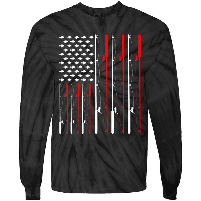 American Flag Fishing Rod Fishing Lover Tie-Dye Long Sleeve Shirt