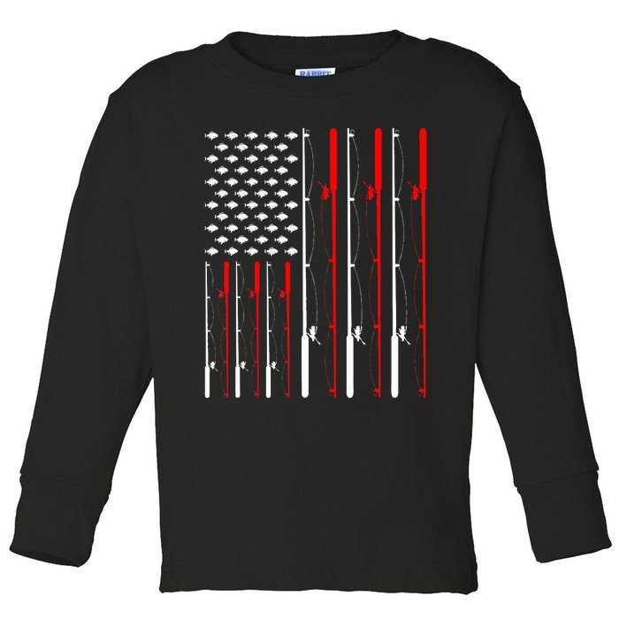 American Flag Fishing Rod Fishing Lover Toddler Long Sleeve Shirt