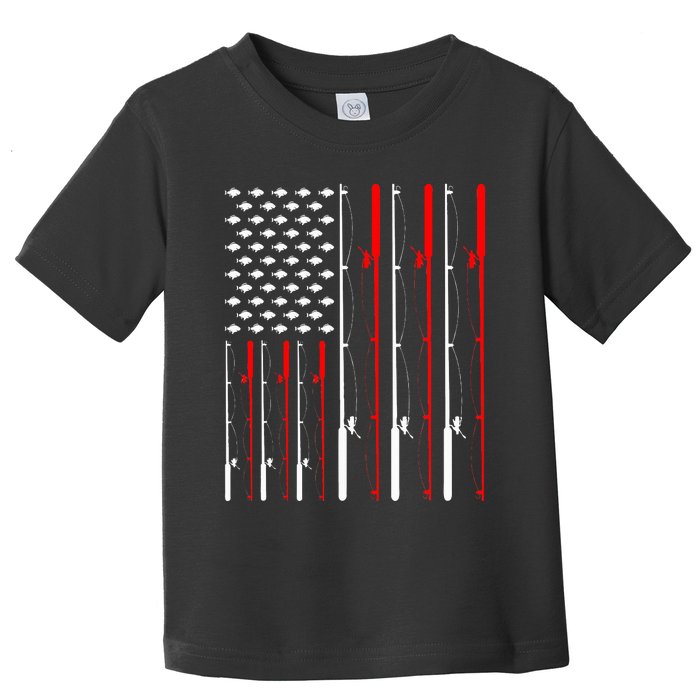 American Flag Fishing Rod Fishing Lover Toddler T-Shirt