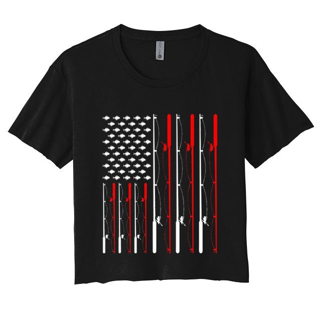 American Flag Fishing Rod Fishing Lover Crop Top