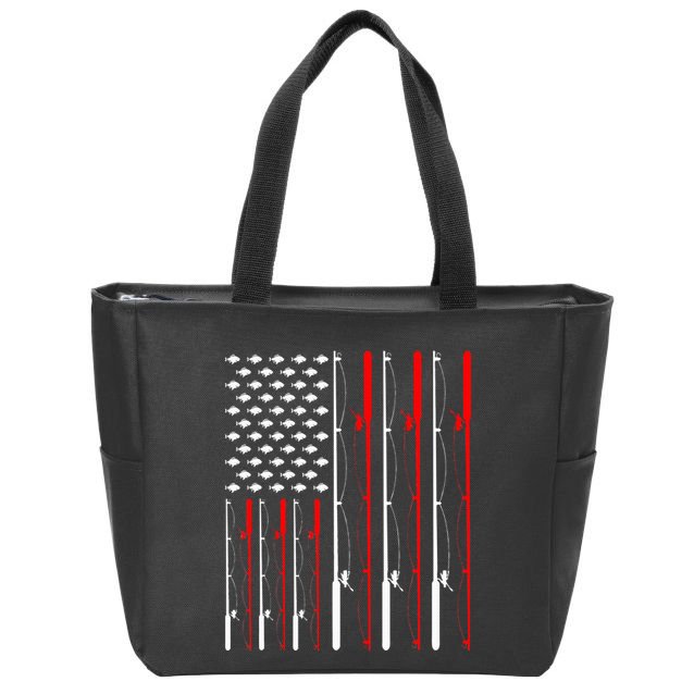 American Flag Fishing Rod Fishing Lover Zip Tote Bag