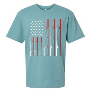 American Flag Fishing Rod Fishing Lover Sueded Cloud Jersey T-Shirt