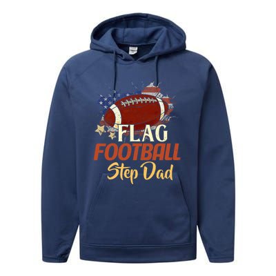 American Flag Football Step Dad Funny Gift For FatherS Day Meaningful Gift Performance Fleece Hoodie