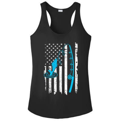 American Flag Fishing Vintage Fishing Ladies PosiCharge Competitor Racerback Tank
