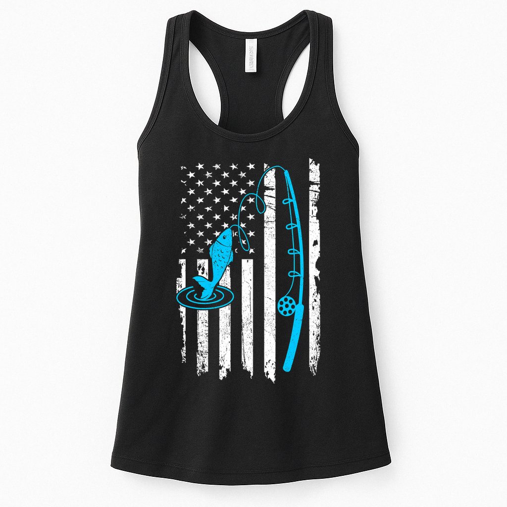 American Flag Fishing Vintage Fishing Womens Tank Top