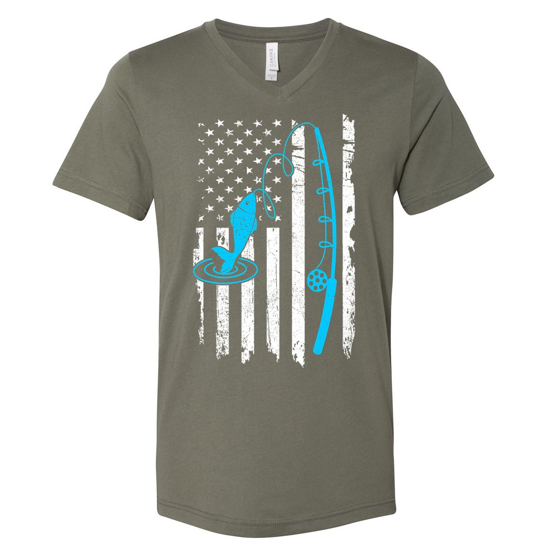 American Flag Fishing Vintage Fishing V-Neck T-Shirt