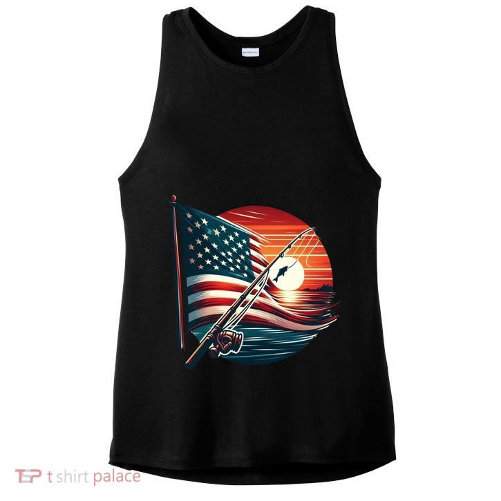 American Flag Fish Fisher Fisher Funny Bass Fishing Usa Gift Ladies PosiCharge Tri-Blend Wicking Tank