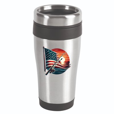 American Flag Fish Fisher Fisher Funny Bass Fishing Usa Gift 16oz Travel Tumbler