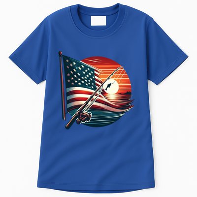 American Flag Fish Fisher Fisher Funny Bass Fishing Usa Gift Tall T-Shirt