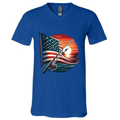 American Flag Fish Fisher Fisher Funny Bass Fishing Usa Gift V-Neck T-Shirt