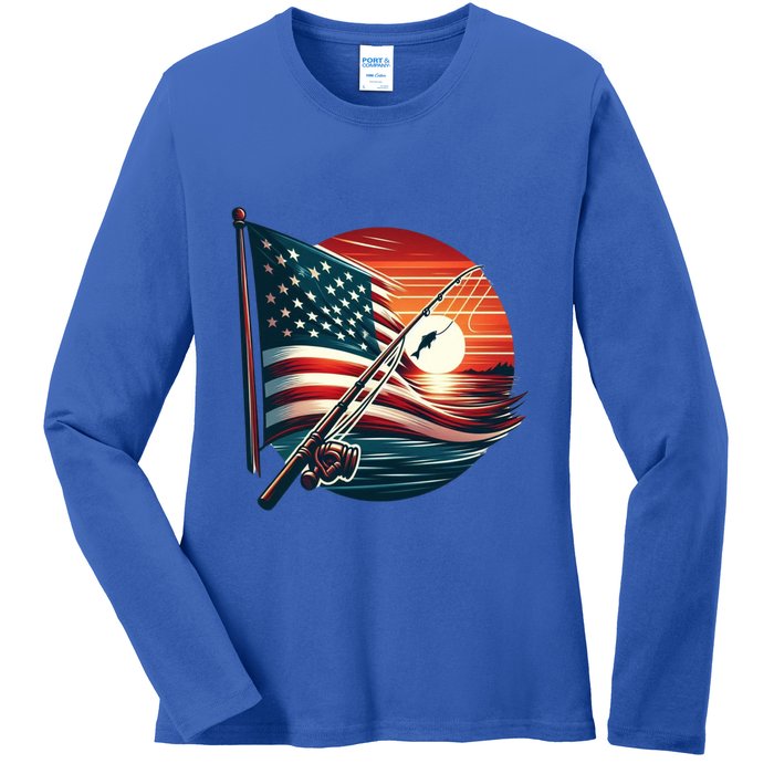 American Flag Fish Fisher Fisher Funny Bass Fishing Usa Gift Ladies Long Sleeve Shirt