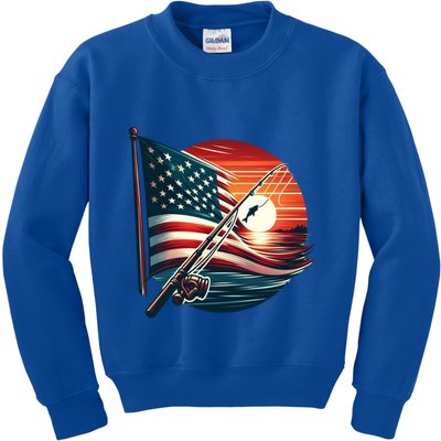 American Flag Fish Fisher Fisher Funny Bass Fishing Usa Gift Kids Sweatshirt